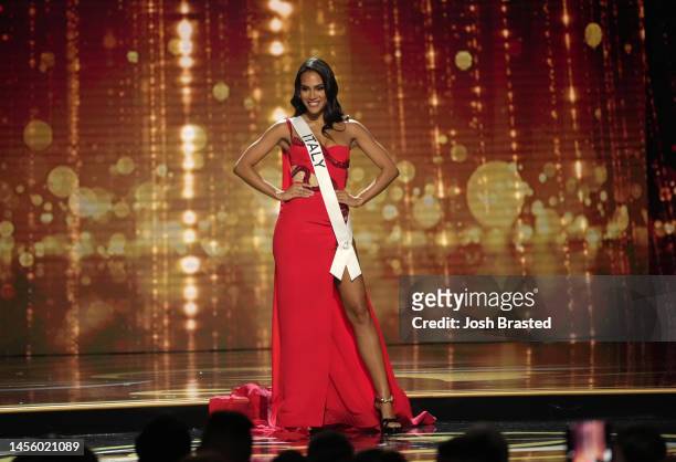 Miss Italy, Virginia Stablum walks onstage during the 71st Miss Universe preliminary competition at New Orleans Morial Convention Center on January...