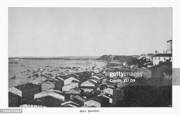 salvador da bahia (cidade baixa), brazil, halftone print, published 1899 - vista da cidade stock illustrations