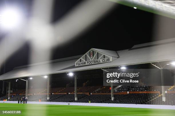General view inside the stadium prior to the Premier League match between Fulham FC and Chelsea FC at Craven Cottage on January 12, 2023 in London,...