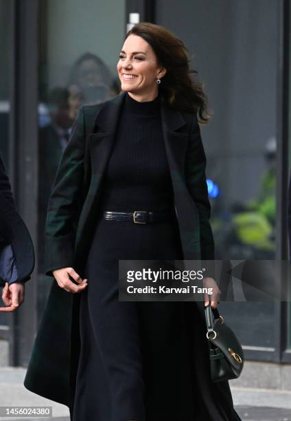 Catherine, Princess of Wales during their visit to Royal Liverpool University Hospital on January 13, 2023 in Liverpool, England. The Prince and...