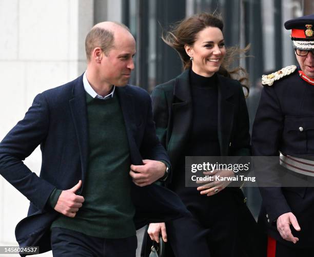 Prince William, Prince of Wales and Catherine, Princess of Wales during their visit to Royal Liverpool University Hospital on January 13, 2023 in...