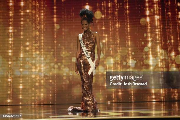 Miss South Africa, Ndavi Nokeri walks onstage during the 71st Miss Universe preliminary competition at New Orleans Morial Convention Center on...