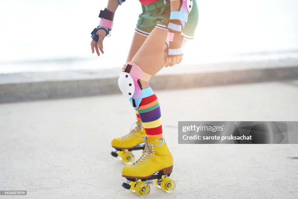 Close-up woman Roller skating .