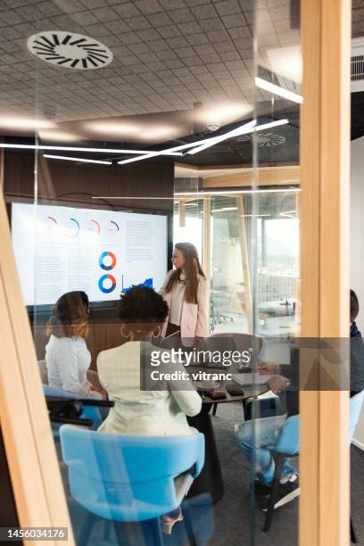 group of business people having a meeting in the office - vertical tv stock pictures, royalty-free photos & images