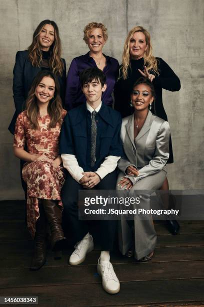 Jessica Biel, Sadie Stanley, Elle Triedman, Griffin Gluck, Michelle Purple, and Lexi Underwood of Freeform's 'Cruel Summer' pose for a portrait...
