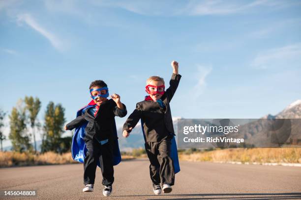 business duo superhelden - vintage funny black and white stock-fotos und bilder