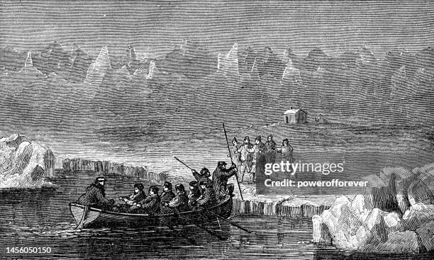 the uss tigress finds the camp on littleton island, greenland where the polaris expedition had been the previous winter - 19th century - greenland stock illustrations