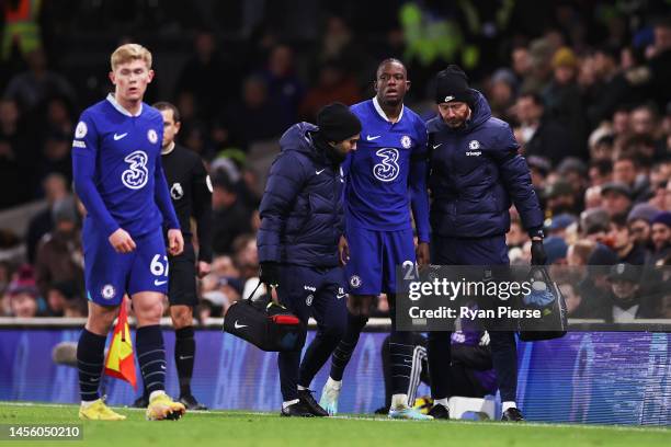 Denis Zakaria of Chelsea is substituted off following an injury during the Premier League match between Fulham FC and Chelsea FC at Craven Cottage on...