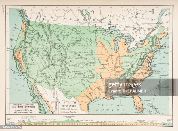 physical map of the united states showing surface and isothermal lines 1892 - wind map stock illustrations