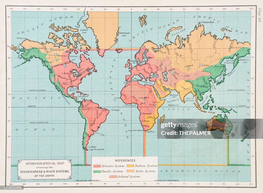 Map Of The World Showing Oceanic Areas And River Systems 1892 High-Res ...