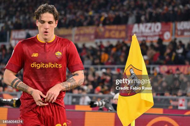 Roma player Nicolò Zaniolo during the Coppa Italia match between AS Roma and Genoa CFC at Stadio Olimpico on January 12, 2023 in Rome, Italy.