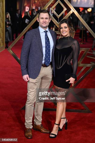 Scott Ratcliff and Kym Marsh attend the UK Premiere of Paramount Pictures' "Babylon" at BFI IMAX Waterloo on January 12, 2023 in London, England.
