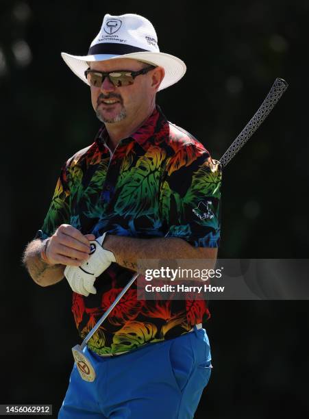 Rory Sabbatini of Slovakia after his shot on the first green during the first round of the Sony Open in Hawaii at Waialae Country Club on January 12,...