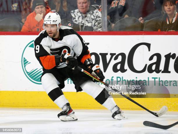 Ivan Provorov of the Philadelphia Flyers skates against the Arizona Coyotes at the Wells Fargo Center on January 5, 2023 in Philadelphia,...