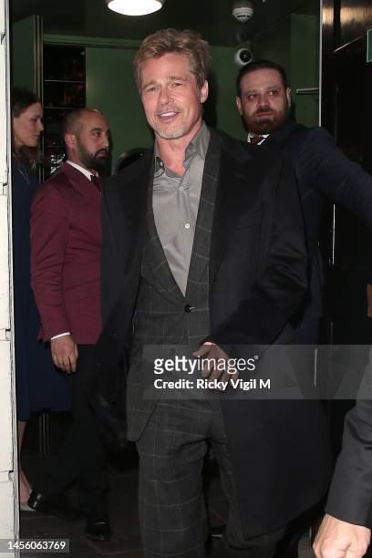 Brad Pitt seen attending the UK Premiere after party of "BABYLON" at Annabel's on January 12, 2023 in London, England.