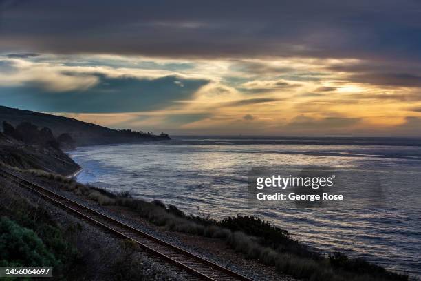 Break in the clouds following another series of rain storms is viewed from a bluff along the Pacific Ocean on January 8 near Gaviota, California....