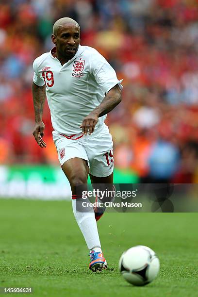 Jermain Defoe of England in action during the international friendly match between England and Belgium at Wembley Stadium on June 2, 2012 in London,...