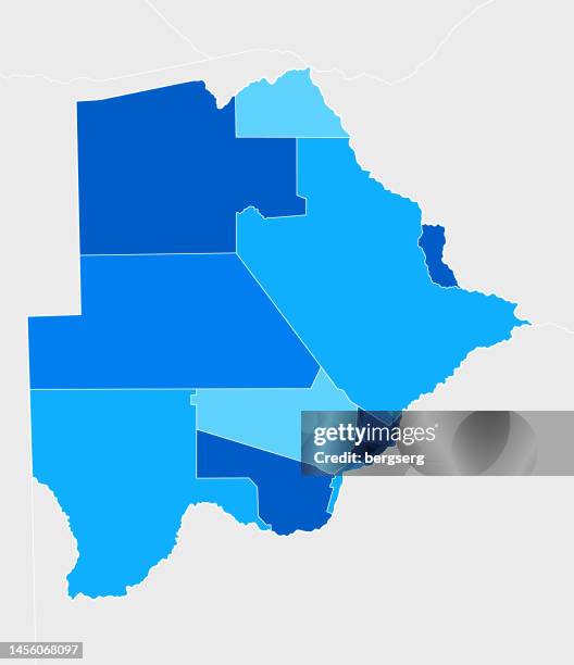 high detailed botswana blue map with regions and national borders - african savanna map stock illustrations