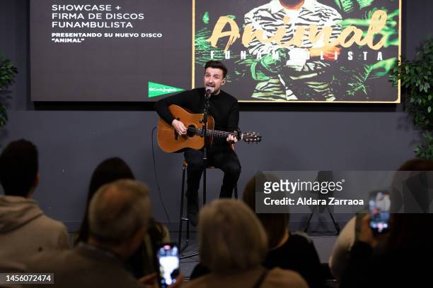 Singer and guitarist Funambulista presents "Animal" at El Corte Ingles on January 12, 2023 in Madrid, Spain.