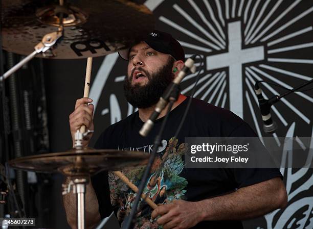 Drummer Pepe Clarke of Kyng performs live during the 2012 Rock On The Range festival at Crew Stadium on May 19, 2012 in Columbus, Ohio.