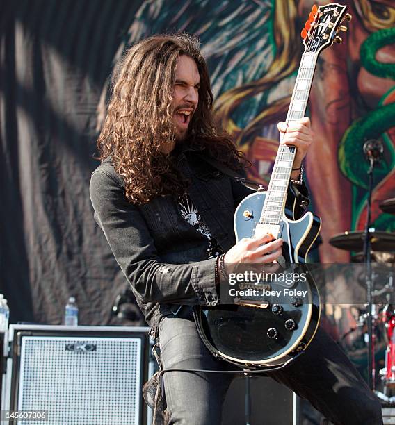 Guitarist Frank Sidoris of Slash feat. Myles Kennedy and the Conspirators performs live during the 2012 Rock On The Range festival at Crew Stadium on...