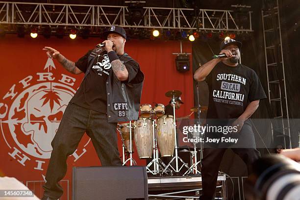 Real, Eric Bobo, and Sen Dog of Cypress Hill performs live during the 2012 Rock On The Range festival at Crew Stadium on May 19, 2012 in Columbus,...