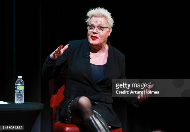 Eddie Izzard speaks at the SAG-AFTRA Foundation during Conversations on Broadway at Robin Williams Center on January 12, 2023 in New York City.