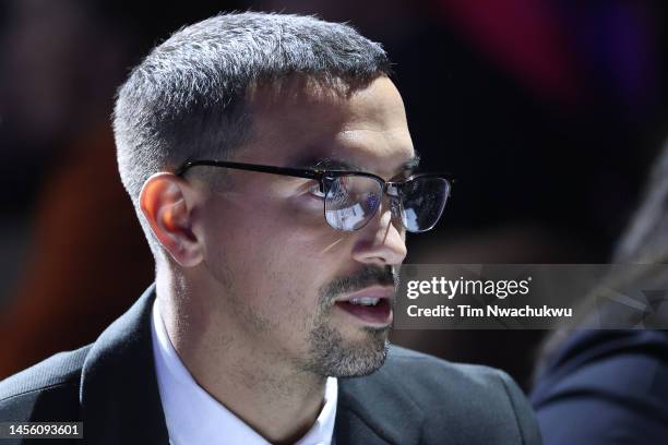 Orlando Pride head coach Seb Hines looks on during the 2023 NWSL Draft at the Pennsylvania Convention Center on January 12, 2023 in Philadelphia,...