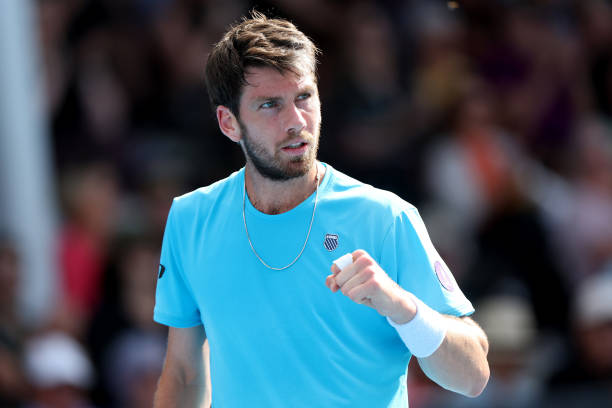 Cameron Norrie of Great Britain celebrates a point in his mens singles semi final against Jenson Brooksby of the USA during day five of the 2023 ASB...
