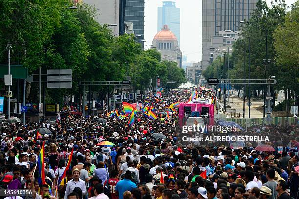 General view during the Gay Pride Parade in Mexico City, on June 2, 2012. AFP PHOTO/Alfredo Estrella