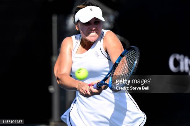 Sofia Kenin of USA competes against Elisabetta Cocciaretto of Italy during day five of the 2023 Hobart International at Domain Tennis Centre on...