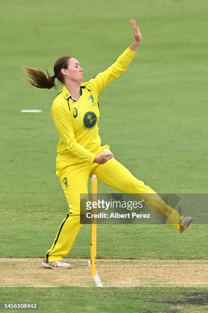 Amanda-Jade Wellington of the Governor-General's XI bowls during the women's international tour match between the Governor-General's XI and Pakistan...