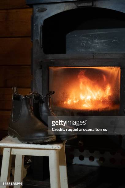 close view of a fireplace - buening shack stock pictures, royalty-free photos & images