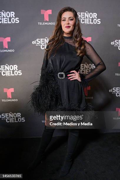 Karla Carrillo poses for a photo during the red carpet for 'El Señor de Los Cielos 8 ' at Ex Convento San Hipolito on January 12, 2023 in Mexico...