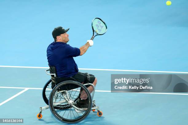 David Wagner of the United States in his Arena Showdown charity match against Nick Kyrgios of Australia and Heath Davidson of Australia ahead of the...