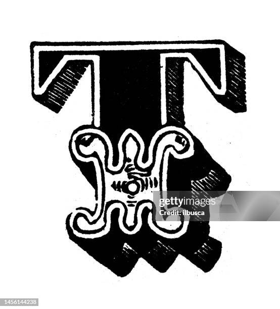 stockillustraties, clipart, cartoons en iconen met antique vintage letter t - t