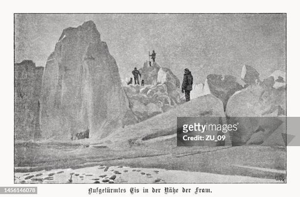 piled drift ice near the fram, halftone print, published 1899 - roald amundsen stock illustrations