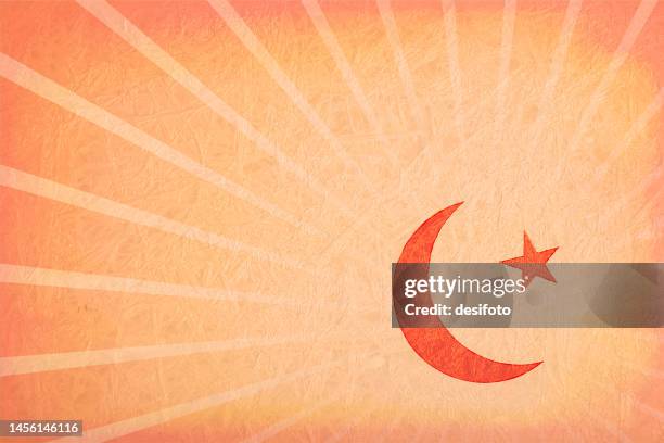 textured effect grungy pastel beige grunge vector background with one star and a moon shape like that in pakistan national flag backdrop with subtle sunburst as watermark - subtle background texture stock illustrations