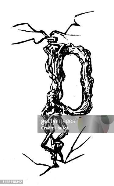 antique vintage tree branch lower case letter p - tree carving stock illustrations