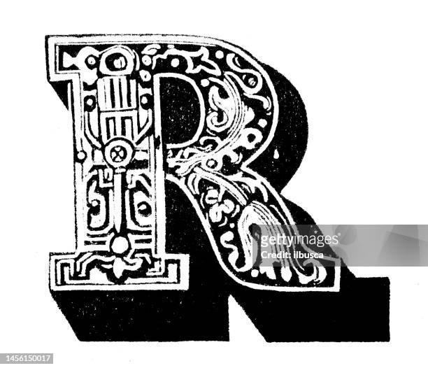 bildbanksillustrationer, clip art samt tecknat material och ikoner med antique vintage letter r - letter r