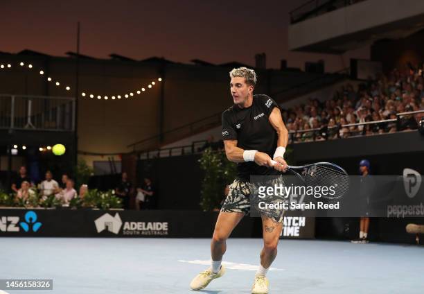 Thanasi Kokkinakis of Australia competes against Roberto Bautista Agut of Spain during day five of the 2023 Adelaide International at Memorial Drive...