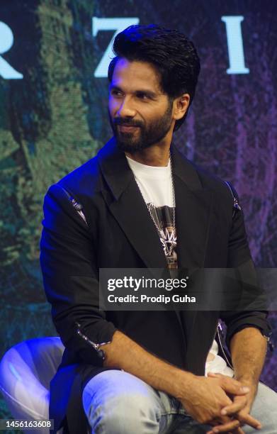 Shahid Kapoor attends the trailer launch of Prime video's film 'FARZI' on January 13, 2023 in Mumbai, India