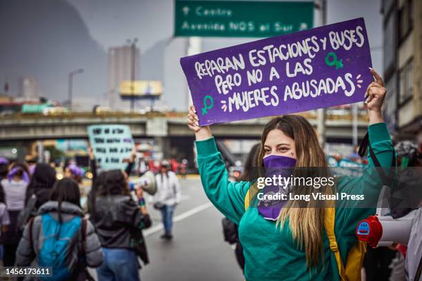 Women across Bogota, Colombia protest against gender based violence, after several cases of abuse and rape took over social media on November 25,...