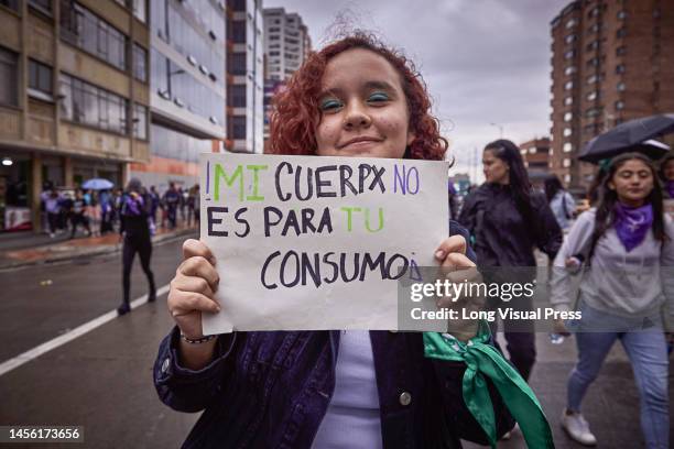 Women across Bogota, Colombia protest against gender based violence, after several cases of abuse and rape took over social media on November 25,...