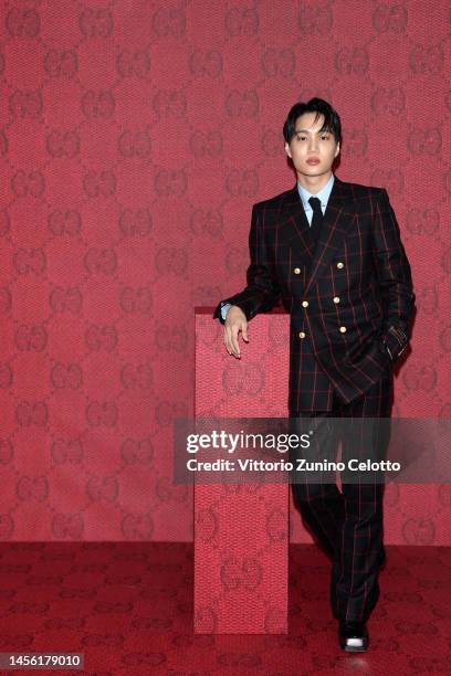 Kai arrives at the Gucci show during Milan Fashion Week Fall/Winter 2023/24 on January 13, 2023 in Milan, Italy.