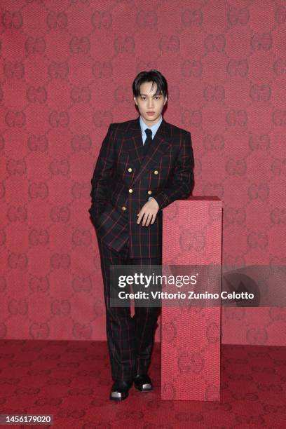 Kai arrives at the Gucci show during Milan Fashion Week Fall/Winter 2023/24 on January 13, 2023 in Milan, Italy.