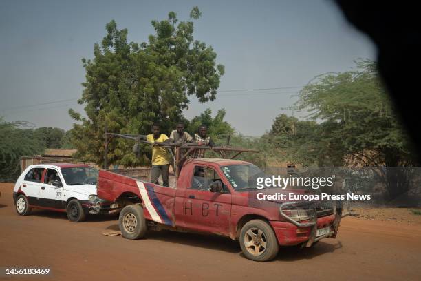 Men in a pick-up truck in the village of Ganguel, January 11 in Ganguel, Sokoto, Niger . The Minister of Foreign Affairs of the Government of Spain...