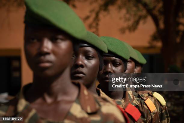 Group of military women from the Niger Gendarmerie at the Gendarmerie school on January 11 in Niamey, Niger, Africa. The GARSI-Sahel project, managed...