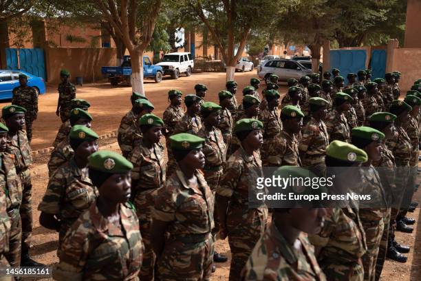 Group of military personnel from the Niger Gendarmerie at the Gendarmerie school on January 11 in Niamey, Niger, Africa. The GARSI-Sahel project,...