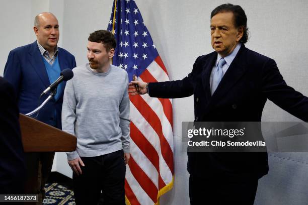 Former U.S. Ambassador to the United Nations Bill Richardson , Taylor Dudley and Steve Menzies leave a news conference at the National Press Club one...